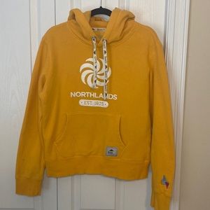 Roots 73 ‘Northlands’ logo Mustard Yellow Hoodie sz L